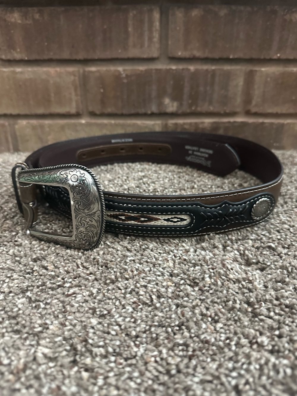 Nocona Genuine Leather Western Belt Brown Silver 34